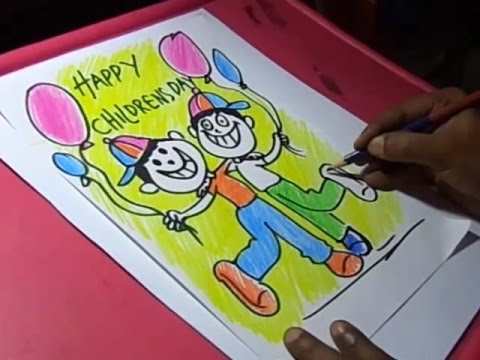 480x360 How To Draw Children's Day Greeting Drawing For Kids Step By Step