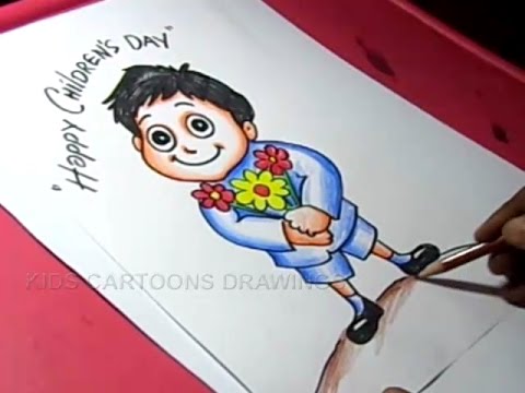 480x360 How To Draw Children's Day Greeting Card Drawing For Kids Step By