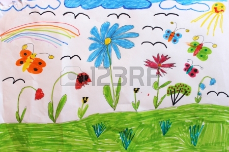 450x300 Multicolored Children's Drawing With Rainbow Butterflies