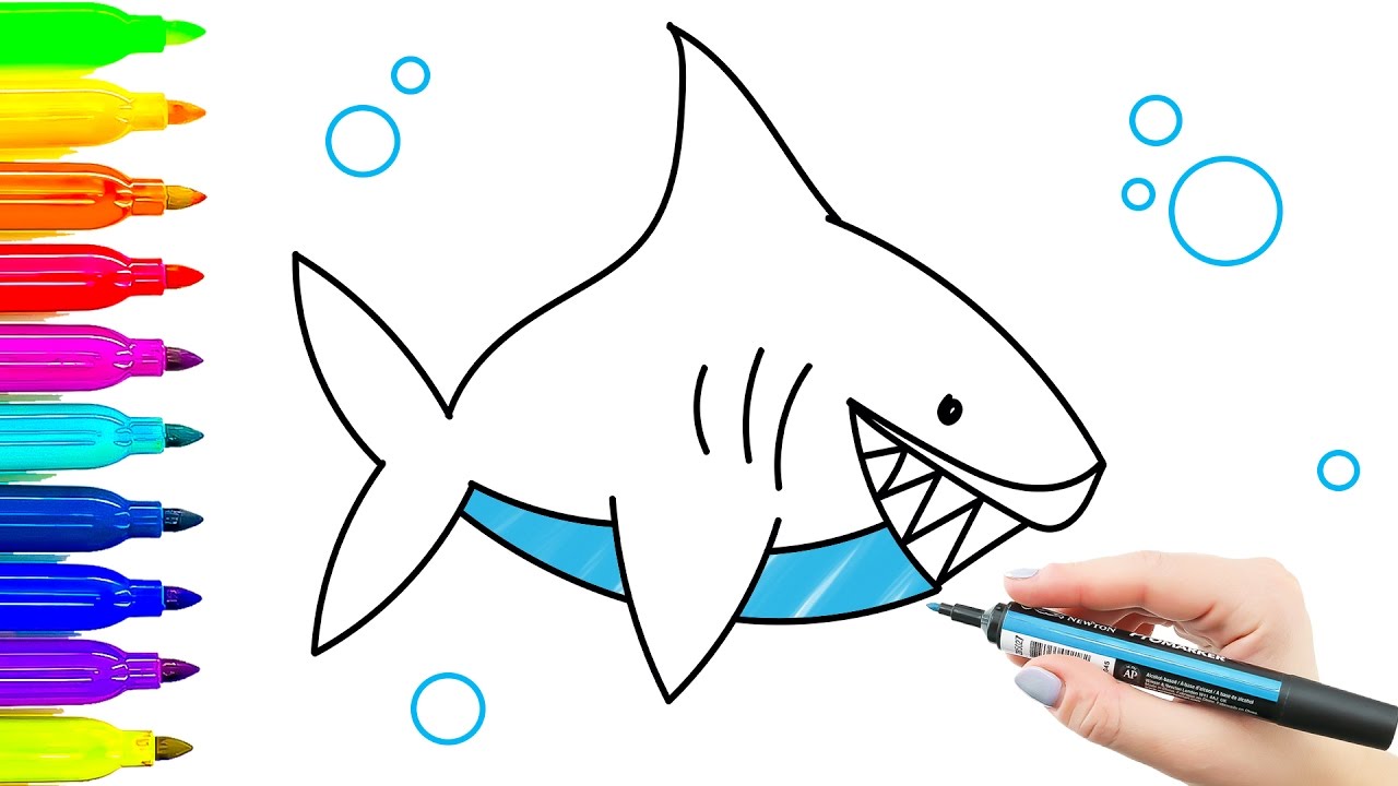1280x720 How To Draw Shark. Children's Drawing And Coloring With Colored