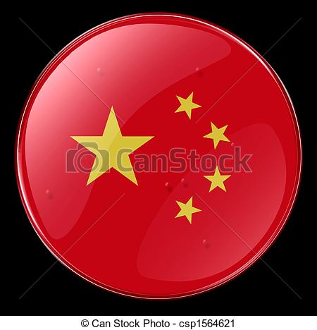 450x468 China Flag Button, Isolated On Black Background. Clipart