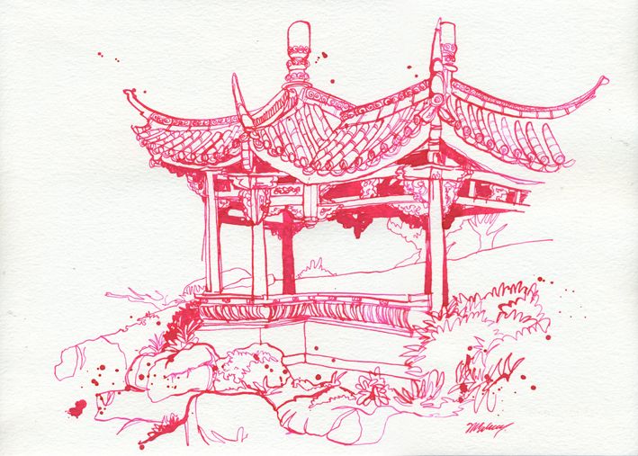 709x507 Ancient Chinese Architecture Drawing And Chinese Gardens Jun30 1lr
