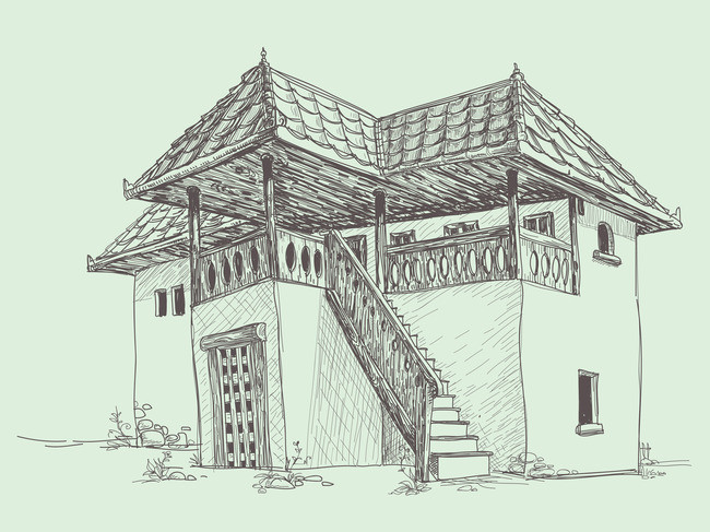 650x487 Plain Line Painted Chinese Architecture Background, Line Drawing