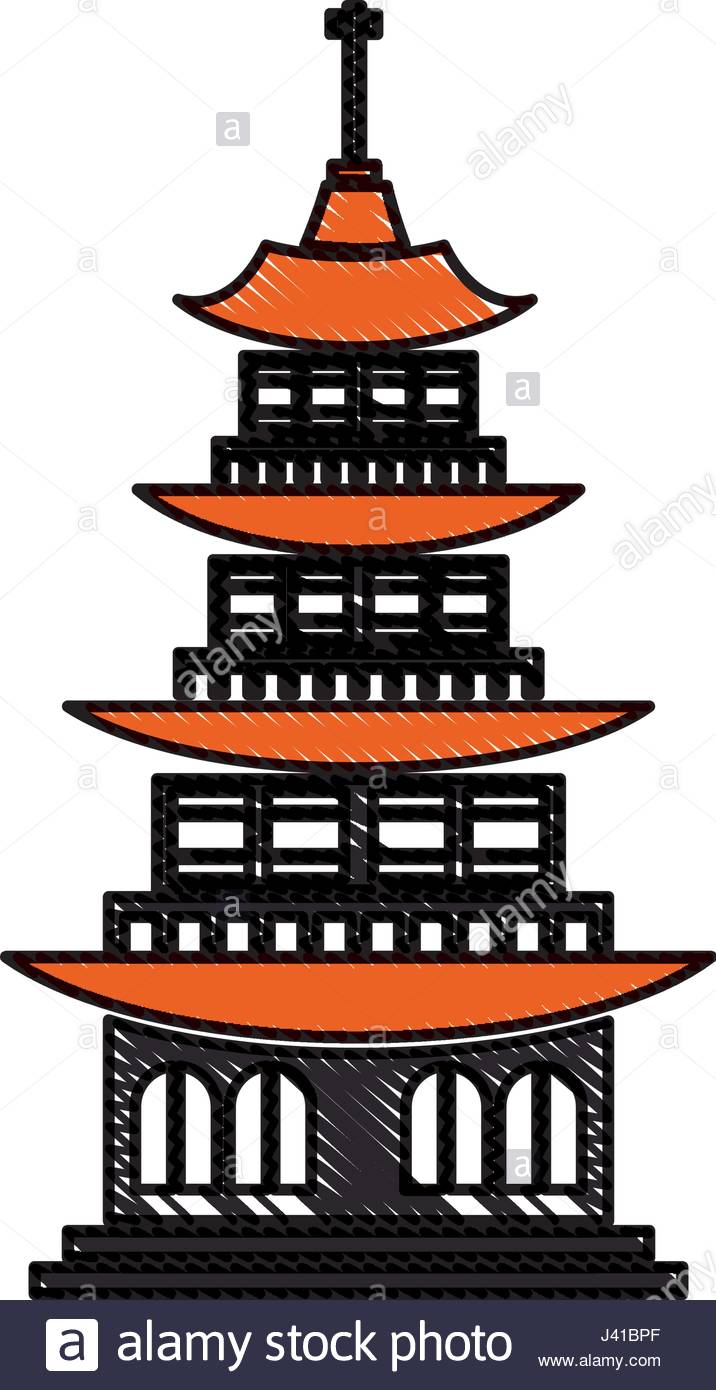 716x1390 Drawing Chinese Building Ancient Temple Tower Pagoda Stock Vector