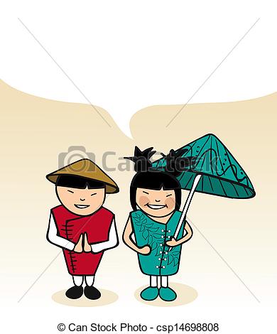 390x470 Chinese Cartoon Couple Bubble Dialogue. Chinese Man And Vector