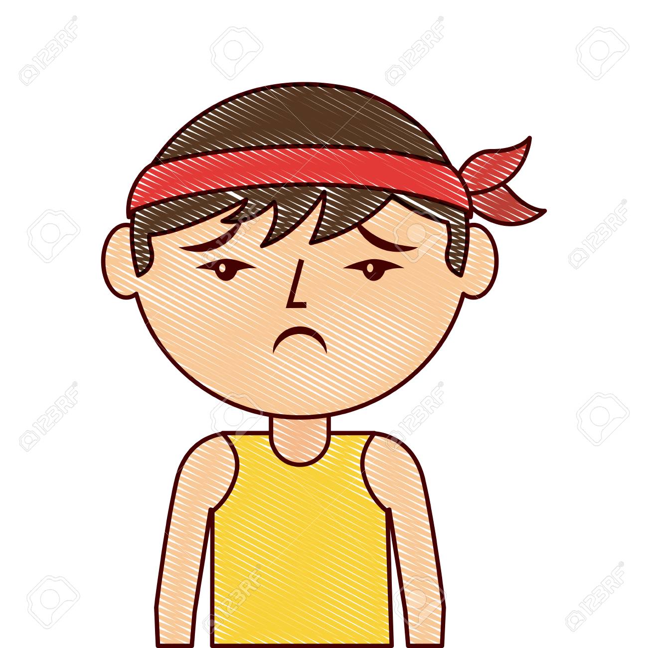 1300x1300 Portrait Cartoon Sad Man Chinese With Head Band Vector