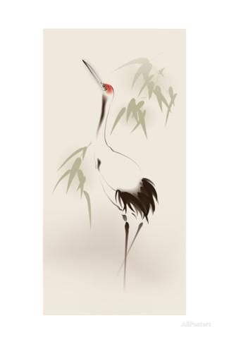 325x488 Oriental Style Painting, Red Crowned Crane Oriental Style