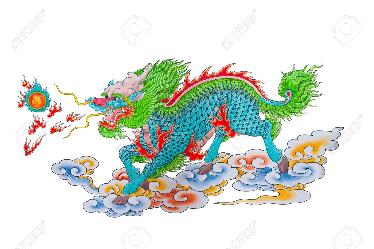 1300x866 Drawing Of Colorful Chinese Dragon With Fire On White Background