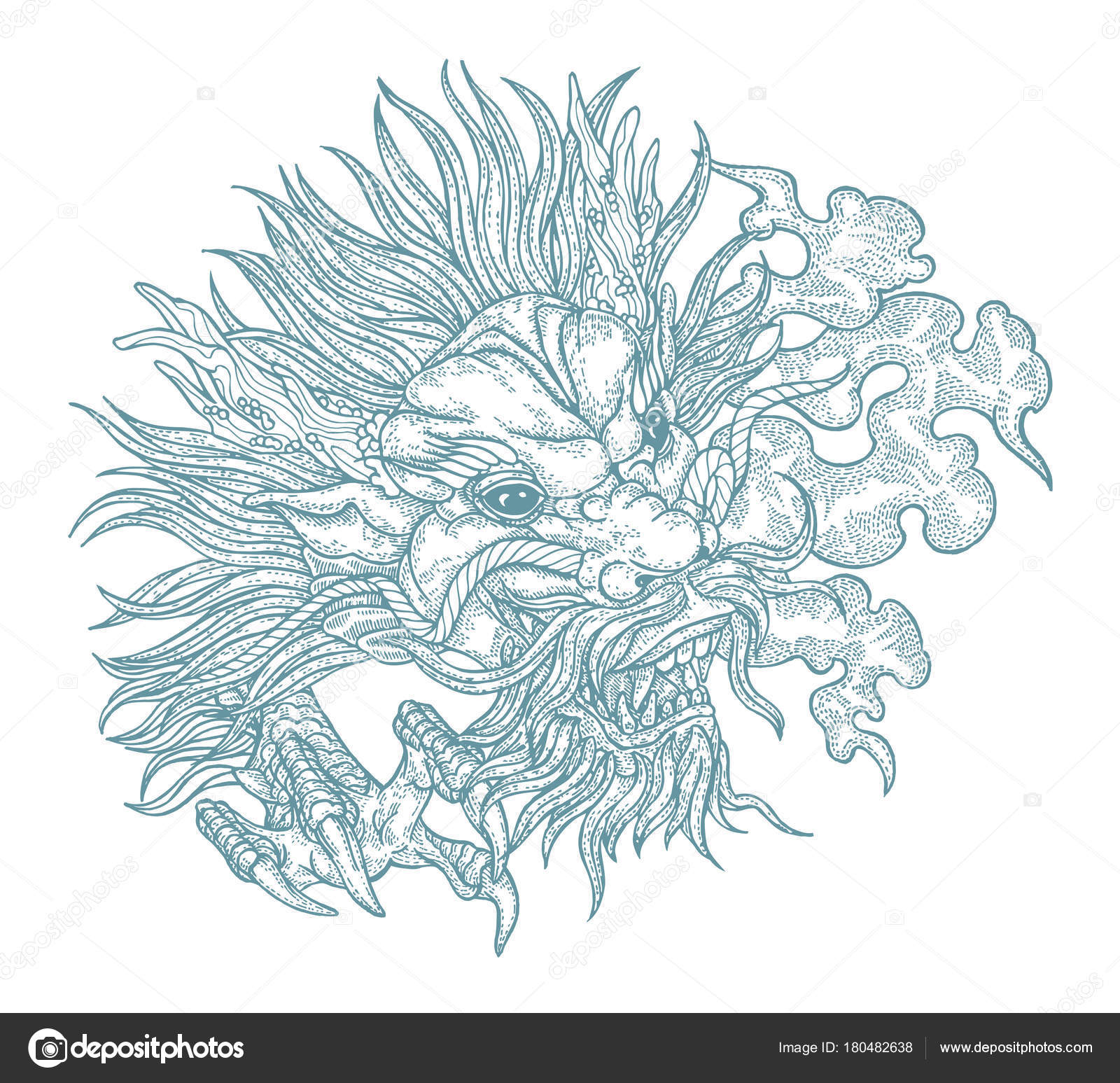 1600x1547 Hand Drawn Asian Dragon Head. Vector Illustration Traditional