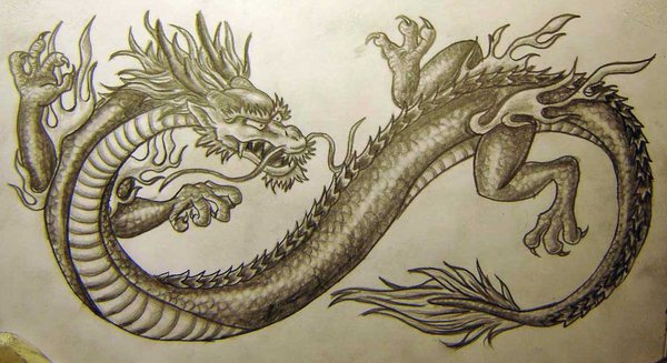 600x327 Black And Grey Chinese Dragon Tattoo Design