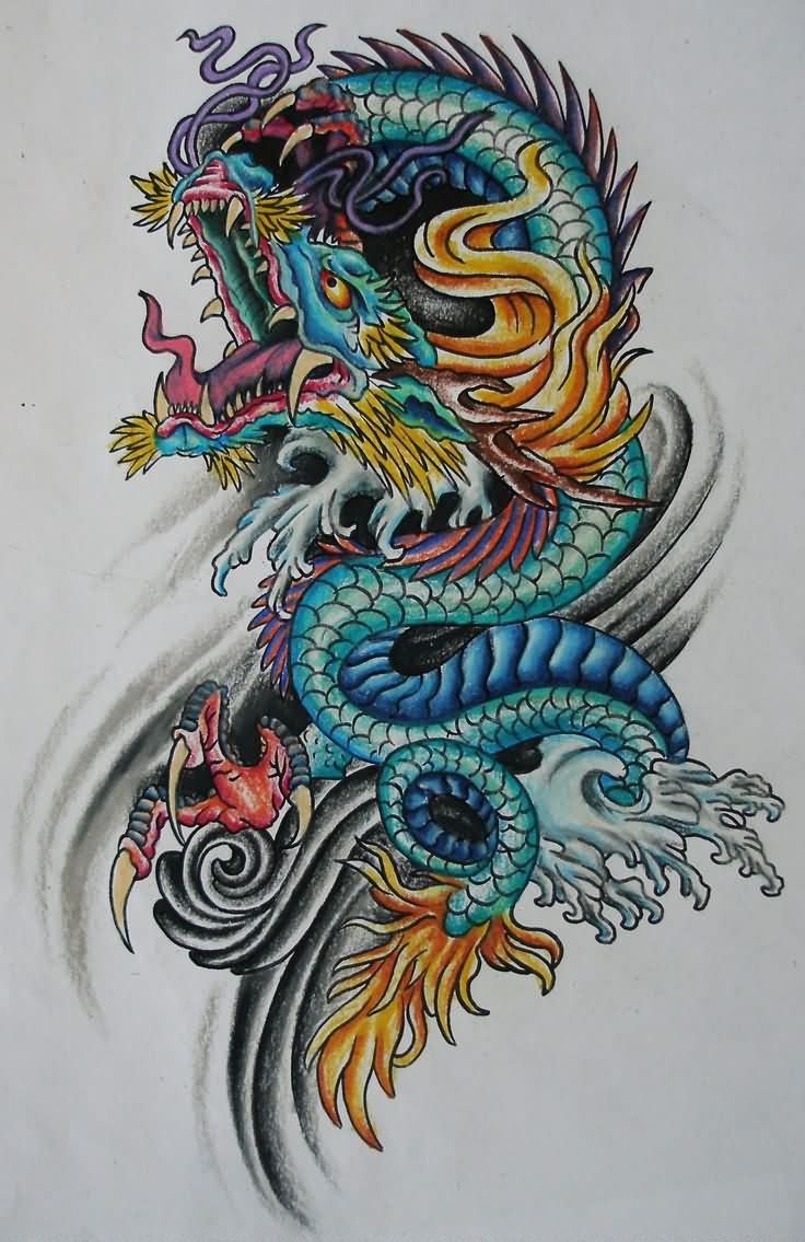 736x1135 Colorful Traditional Chinese Dragon Tattoo Design