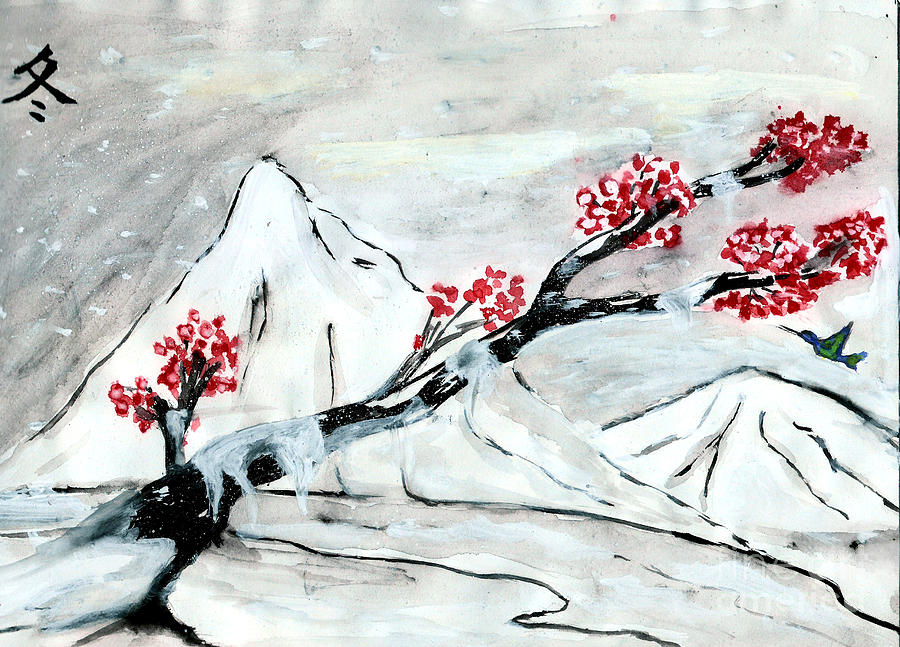 900x647 Chinese Brush Paint Winter Drawing By Shashi Kumar