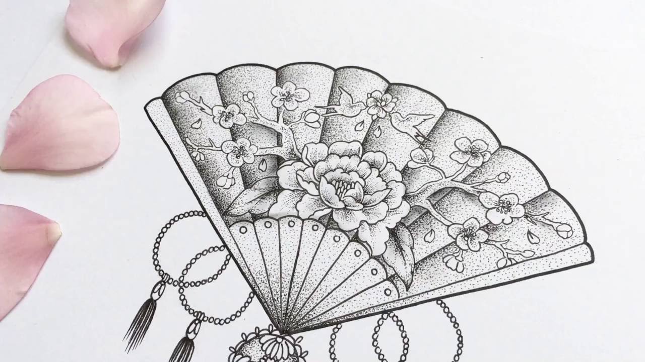 1280x720 Chinese Fan Dotwork Time Lapse Drawing