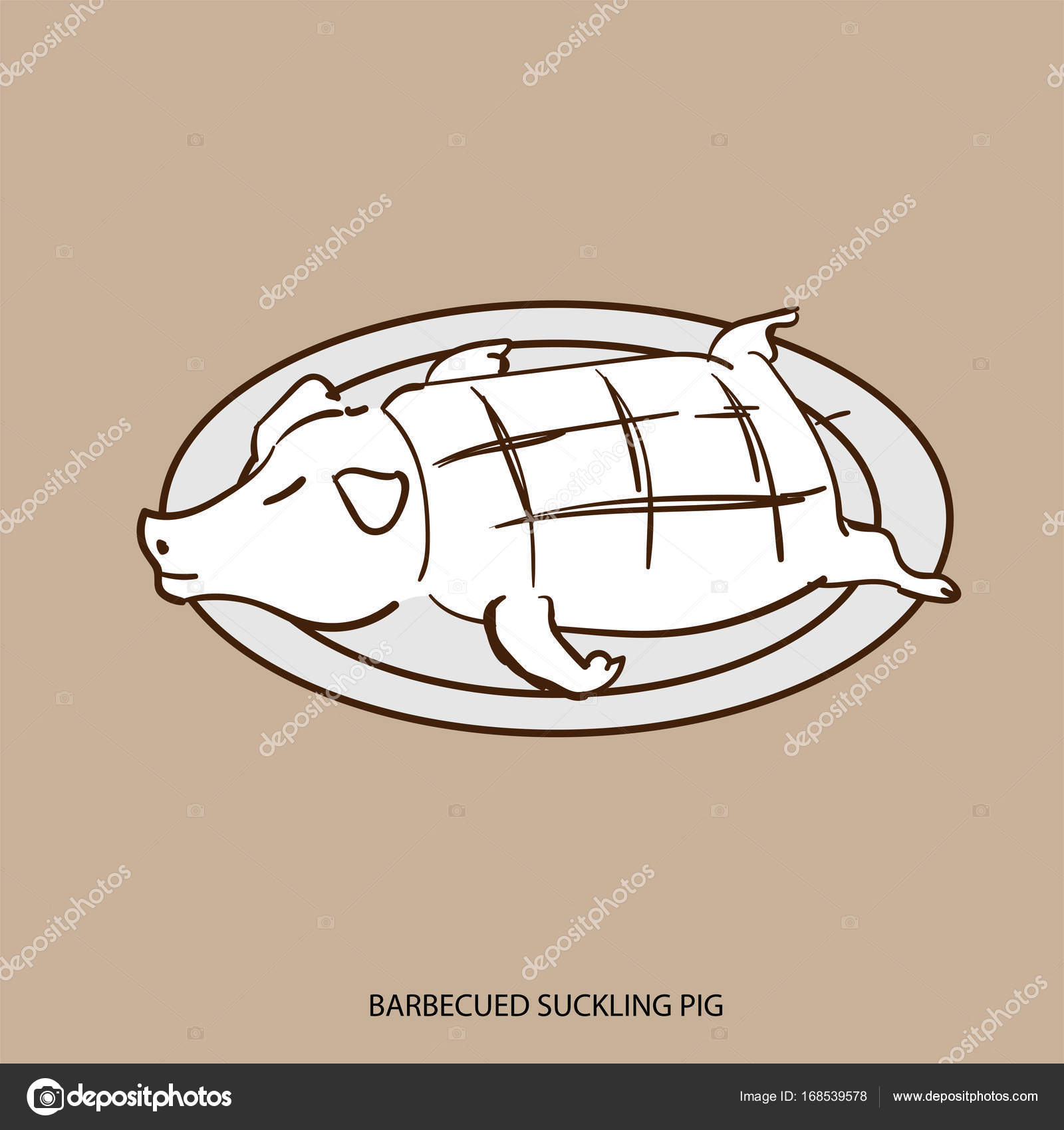 1600x1700 Chinese Food Barbecued Suckling Pig Object Hand Drawing Stock