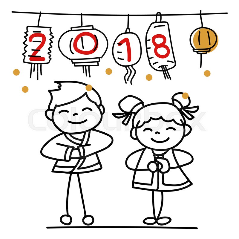 800x800 Hand Drawing Cartoon Character Chinese People And Kids. Happy