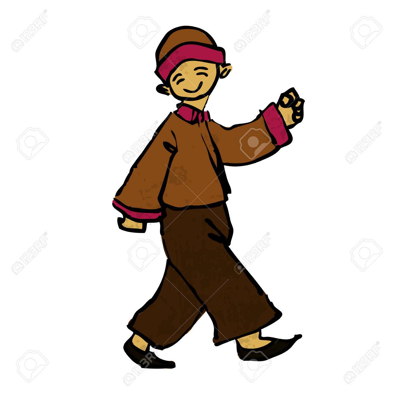 1300x1300 Drawing Character Of Chinese Boy Walking Royalty Free Cliparts
