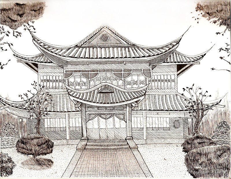 800x619 Asian Temple Drawing By Mtran264