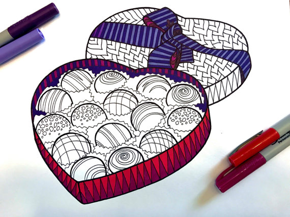 570x428 Valentine Chocolate Box Pdf Zentangle Coloring Page