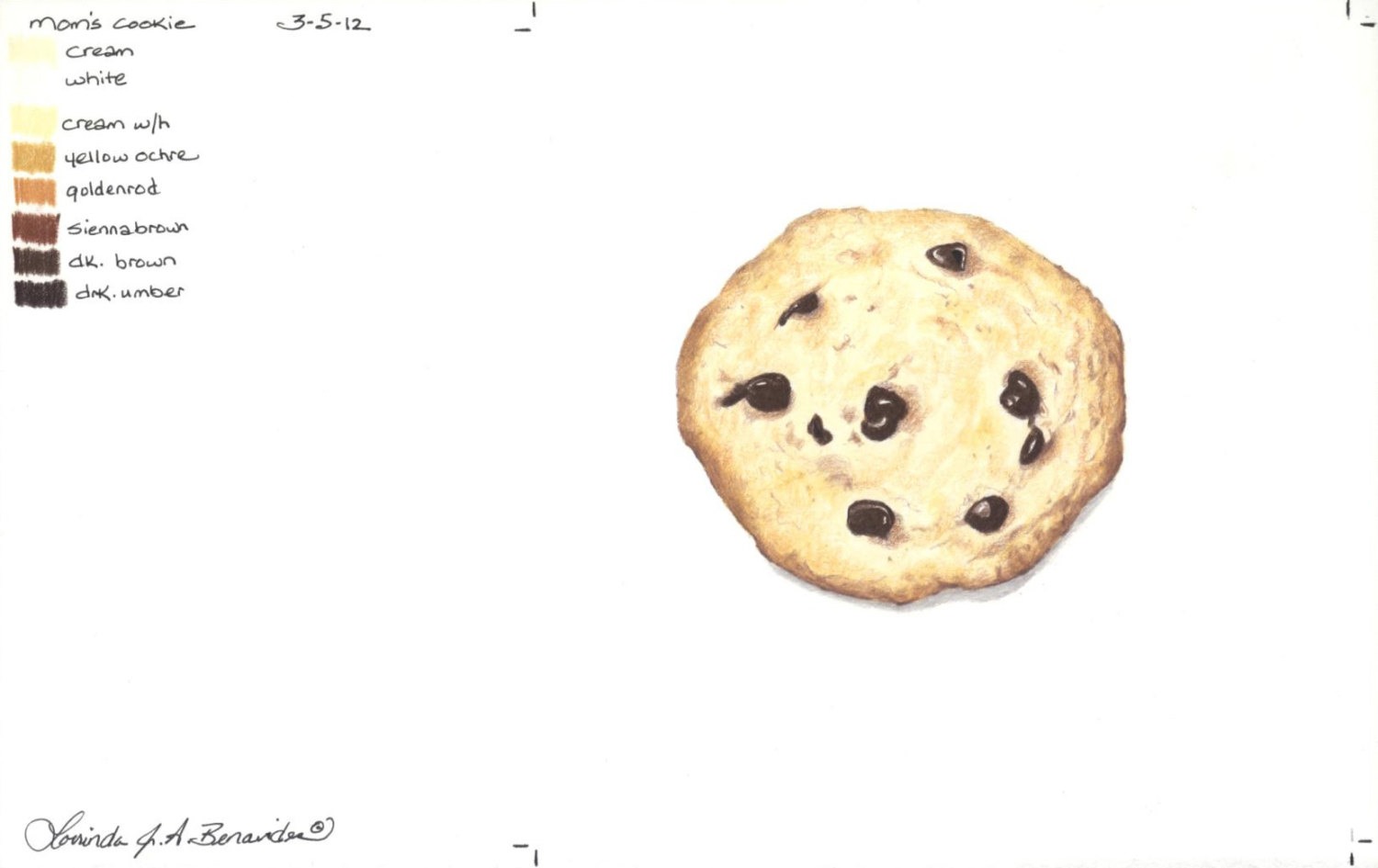 1500x945 Chocolate Chip Cookie Colored Pencil Print 6 12 X 6