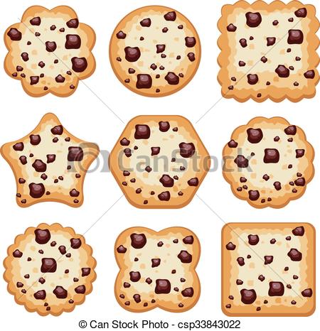 450x466 Vector Set Of Chocolate Chip Cookies Of Different Shapes Vector