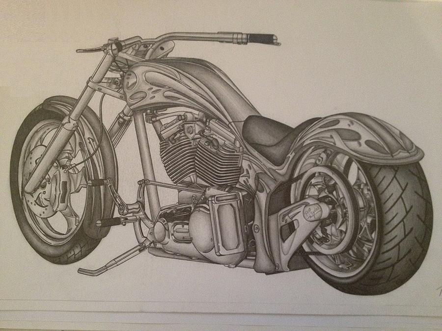 900x675 Custom Chopper Drawing By Peter Griffen