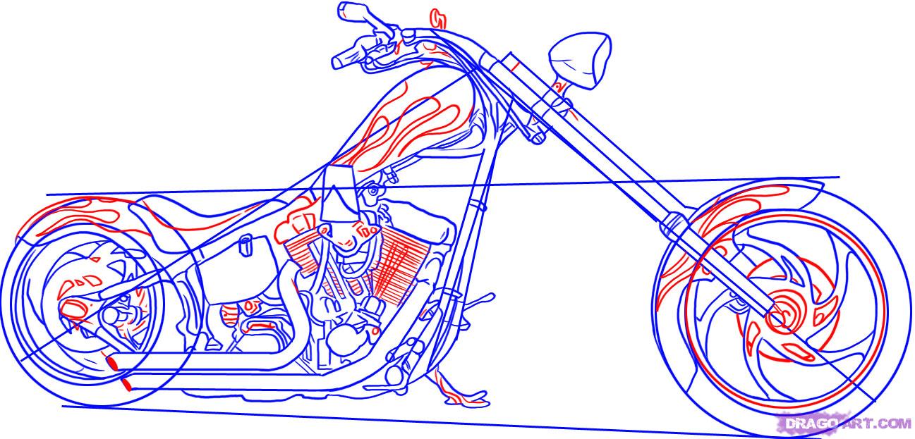 1297x623 How To Draw A Chopper Motorcycle Step 5 Drawing