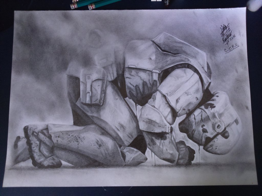 1024x768 Stormtrooper Herido En Batalla. By Christian Drawings