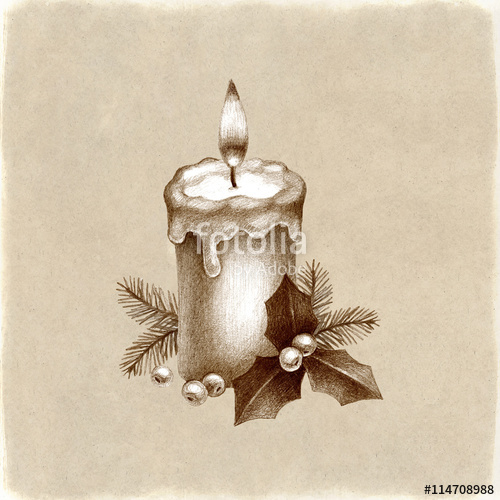 500x500 Christmas Candle. Pencil Drawing Stock Photo And Royalty Free
