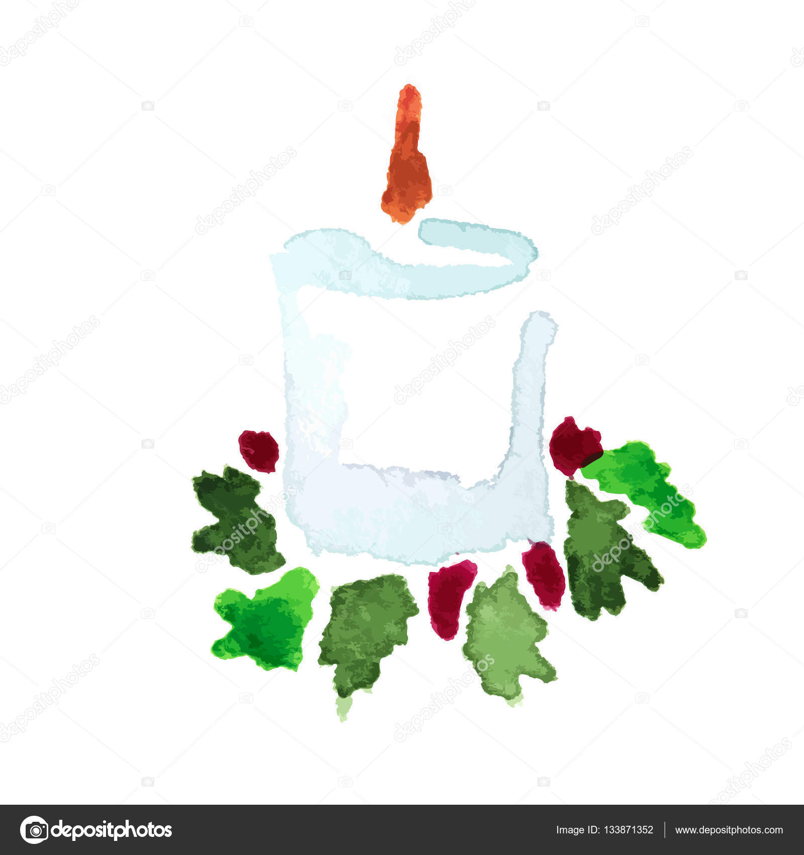 1600x1700 Christmas Candle Decorated With Fir Branches. Hand Drawing