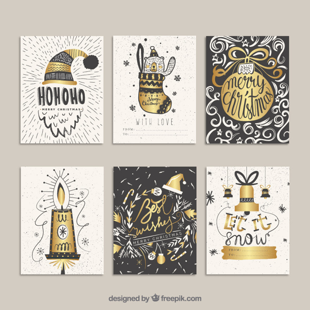 626x626 Golden Christmas Cards In Hand Drawn Style Vector Free Download