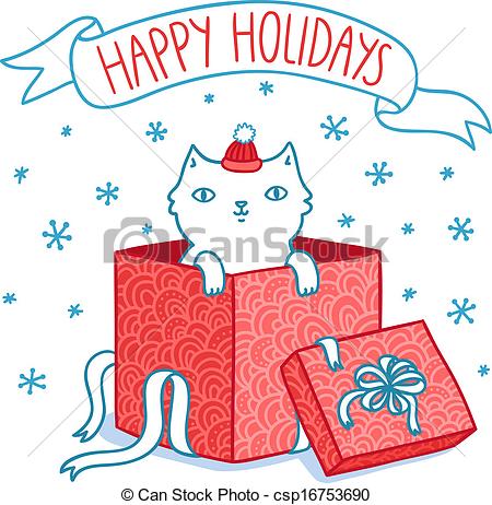 450x462 Christmas Card With Cat In A Gift Box Eps Vectors