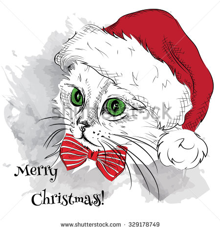 450x470 Christmas Cat Illustrations