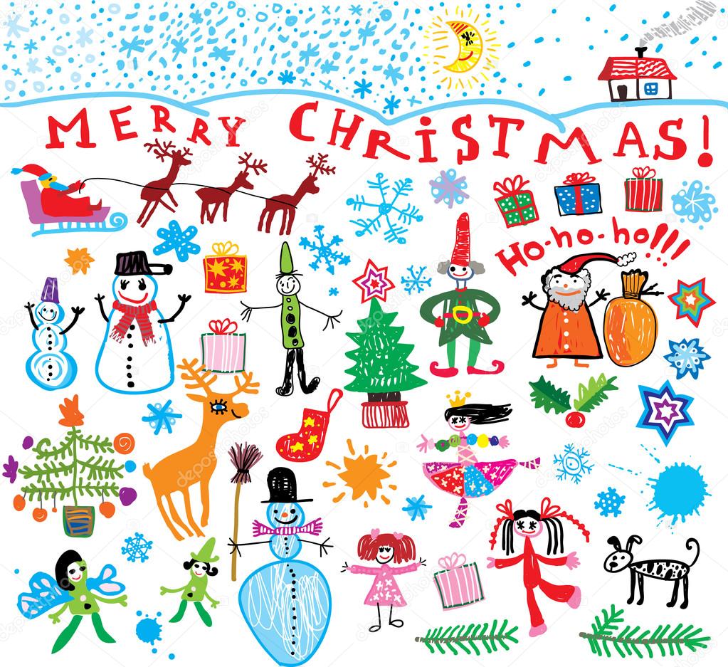 1023x937 Merry Christmas! Happy Kids Stock Vector Iralu1