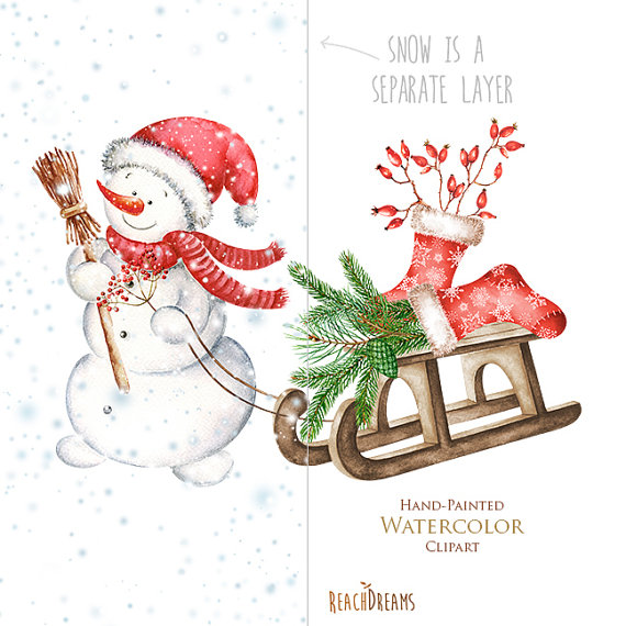 570x570 Snowman Watercolor Christmas Clipart Holiday Winter By Reachdreams