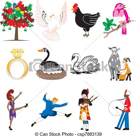 450x452 Vector Illustration Card Of The 12 Days Of Christmas Icons Eps