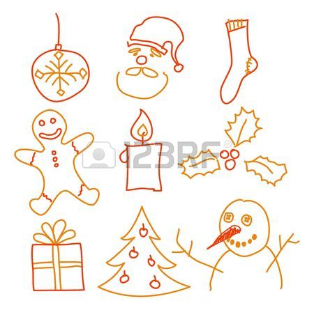 450x445 Hand Drawing Christmas Decorations. Santa, Snowman, Cookie