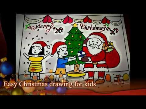 480x360 Easy Christmas Festival Drawing Kids Receiving Gifts From Santa