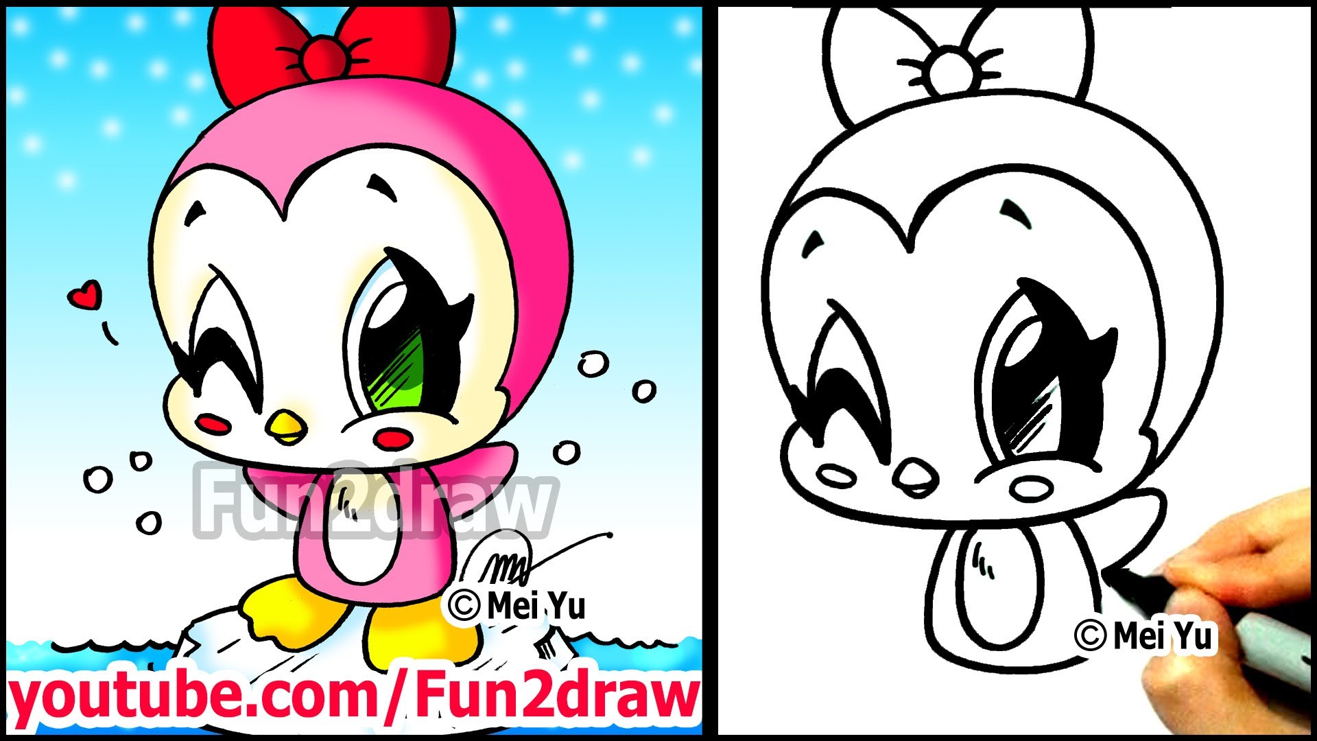 1920x1080 How To Draw Christmas Cute Cartoon Girl Penguin Fun2draw