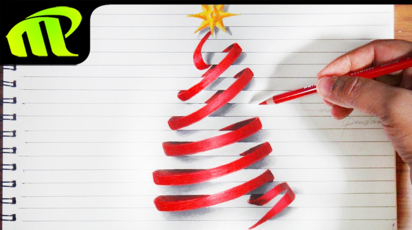1400x783 Drawing 3d Paper Illusion Christmas Tree