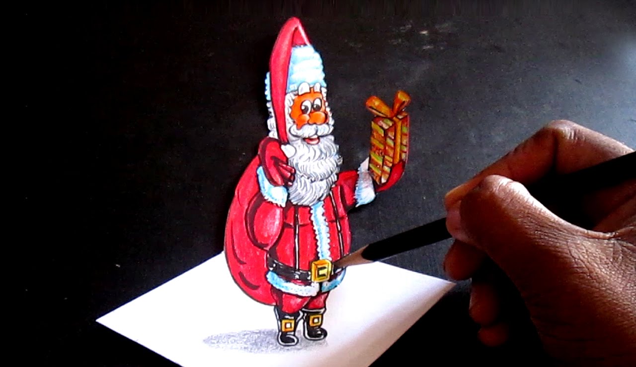 1280x740 How To Draw Santa Claus Anamorphic Illusion 3d Art On Paper