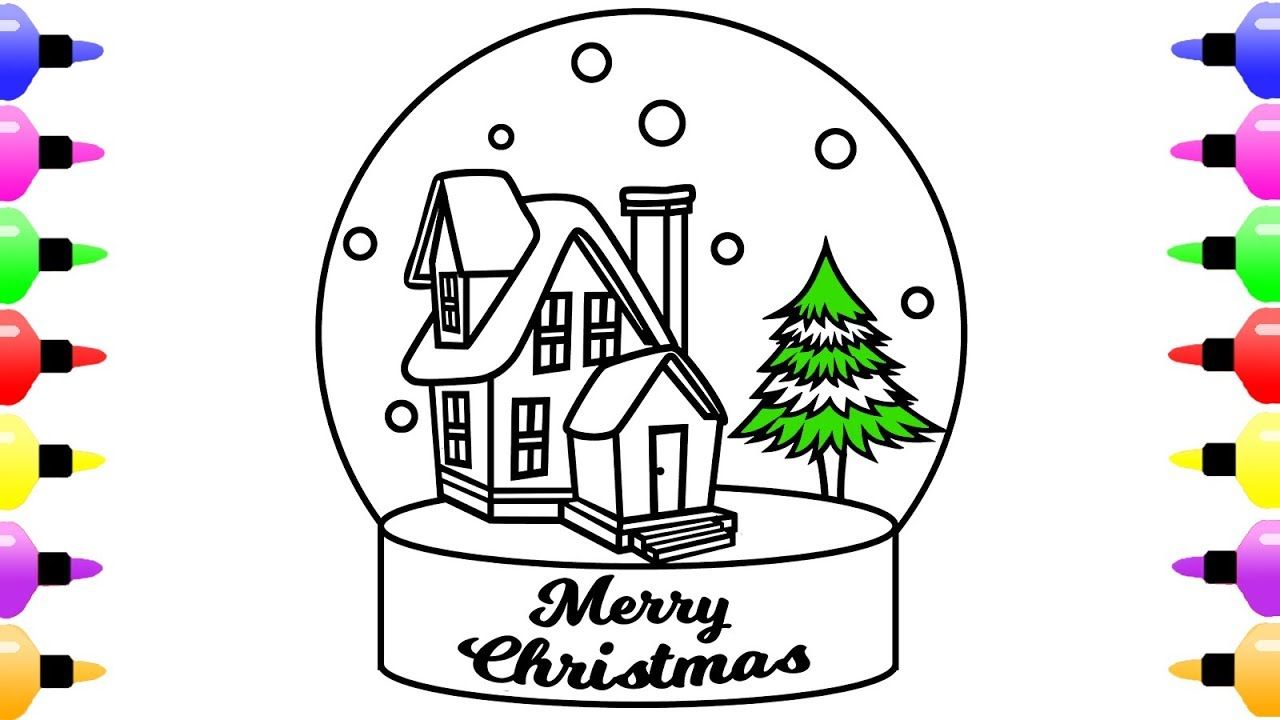 1280x720 Snow Globe Winter Christmas Drawing And Coloring Page For Kids