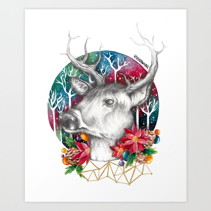 700x700 Christmas Reindeer Deer Painting Drawing Art Print By