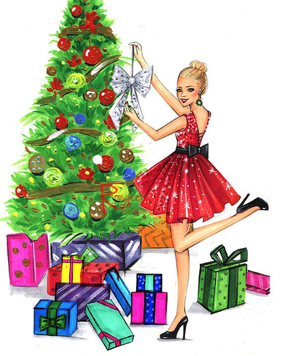 576x720 Christmas Art,christmas Gift, Holiday Illustration,gift For Her