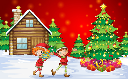 500x309 Cute Children And Christmas Tree Vector 02