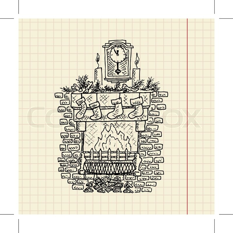 800x800 Christmas Sketch Of Fireplace, Vector Illustration, Eps10 Stock