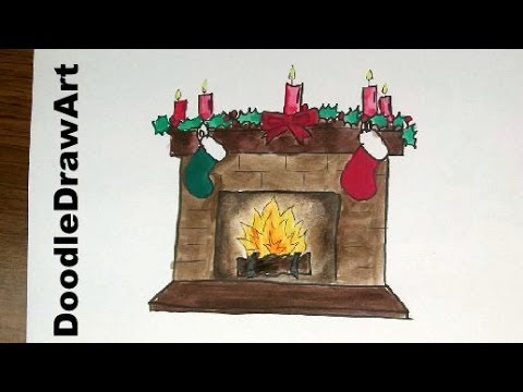 480x360 Drawing How To Draw A Christmas Fireplace Hearth With Stockings
