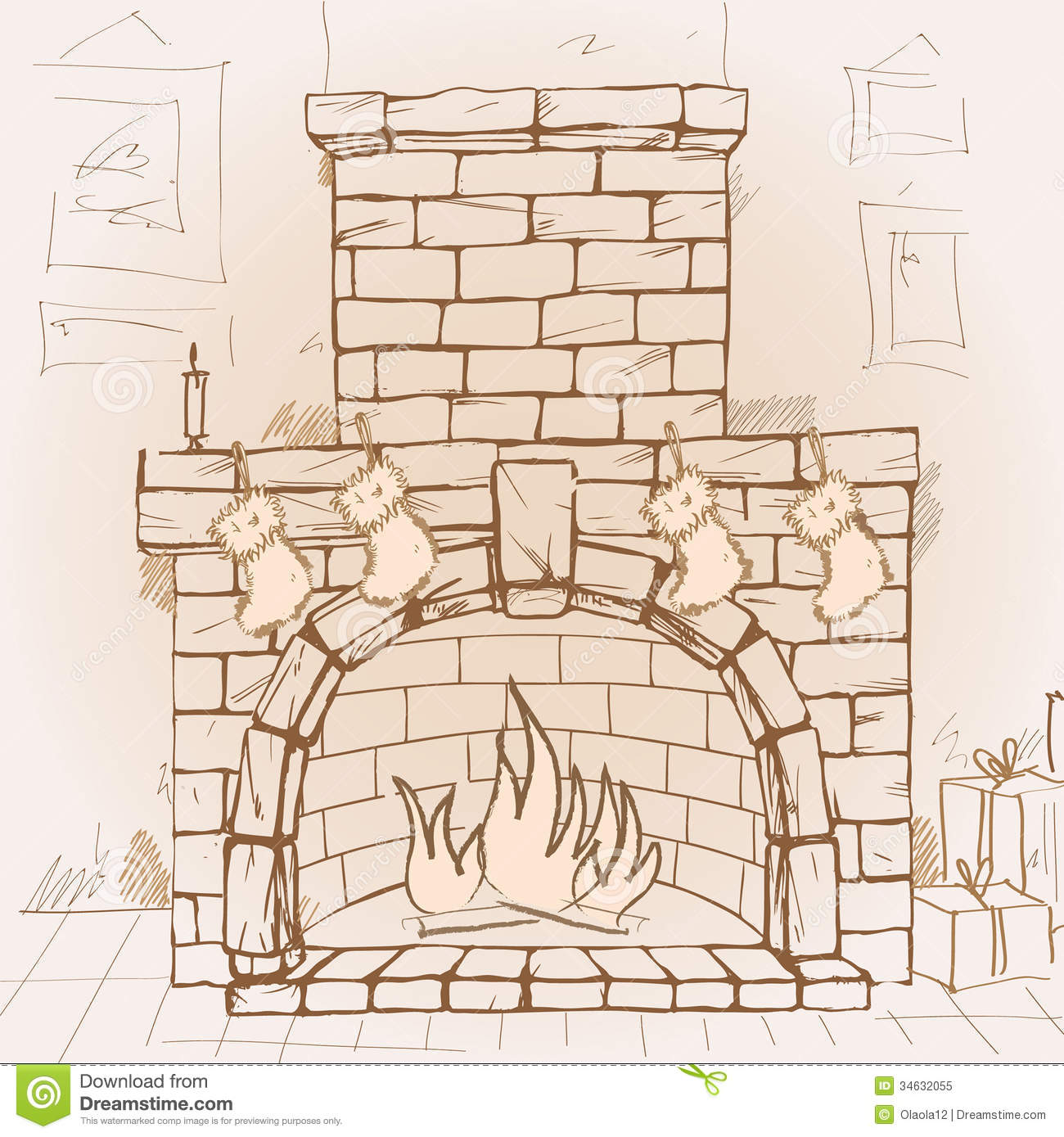 1300x1389 Drawn Christmas Fireplace