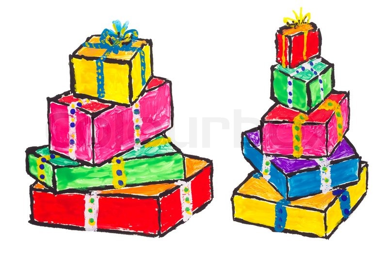 800x533 Christmas Gifts Concept Isolated Children Drawing Stock Photo