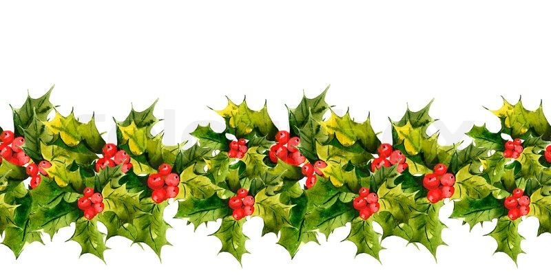 800x400 Christmas Holly Watercolor Seamless Background Stock Photo