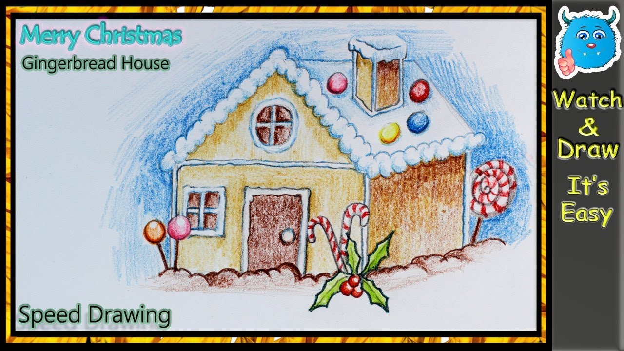 1280x720 Christmas Gingerbread House Drawing For Beginners Easy
